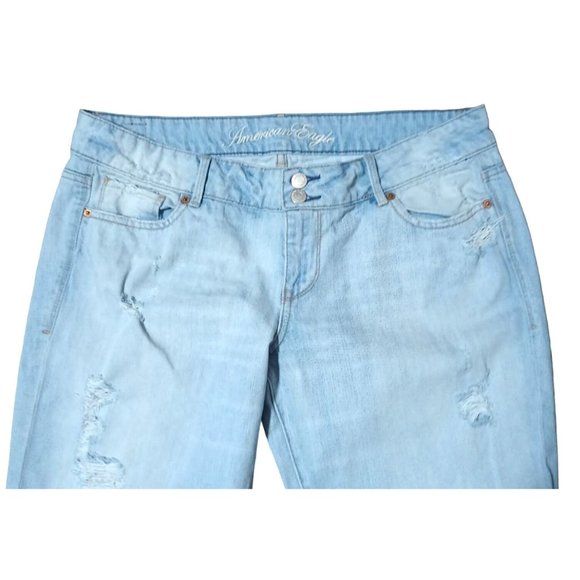American Eagle Jeans Womens Size 16 Thrashed Ripped Destroyed Light Blue Denim - Picture 5 of 13